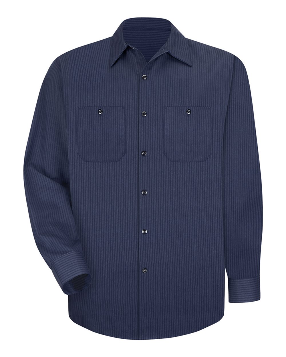Front View of NL-Navy/ Light Blue Industrial Long Sleeve Work Shirt - Tall Sizes - SP14T