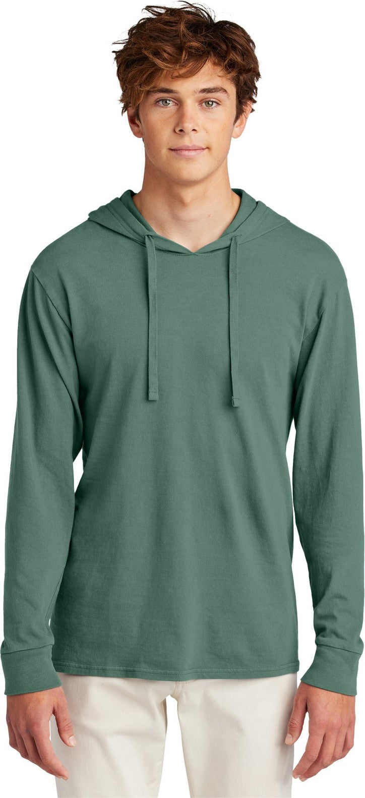 Front View of NordicGrn Port & Co Beach Wash Garment-Dyed Pullover Hooded Tee PC099H