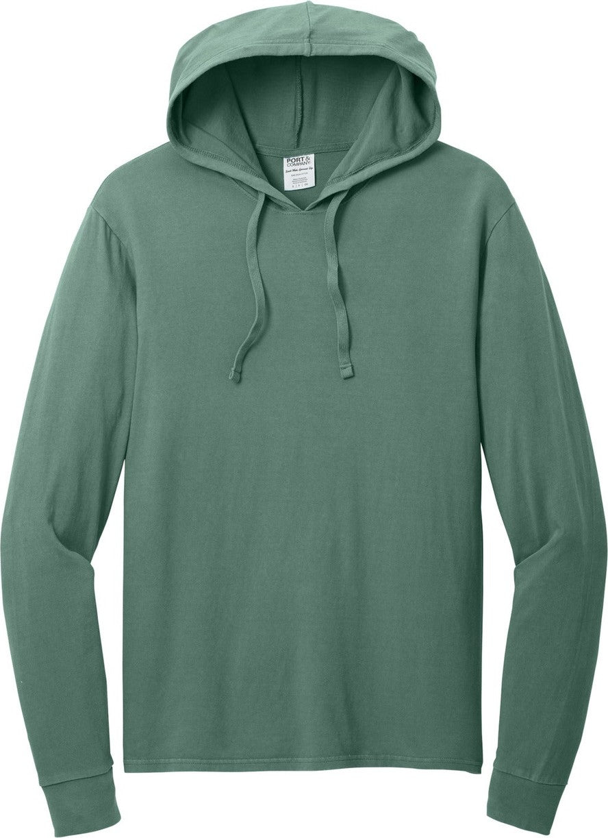 Front View of NordicGrn Port & Co Beach Wash Garment-Dyed Pullover Hooded Tee PC099H