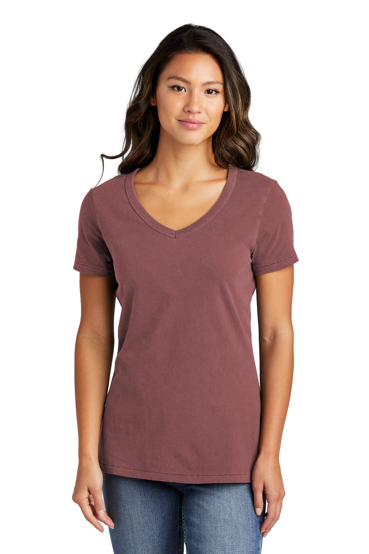 Front View of NstlgiaRse Port & Co Women's Beach Wash Garment-Dyed V-Neck Tee LPC099V