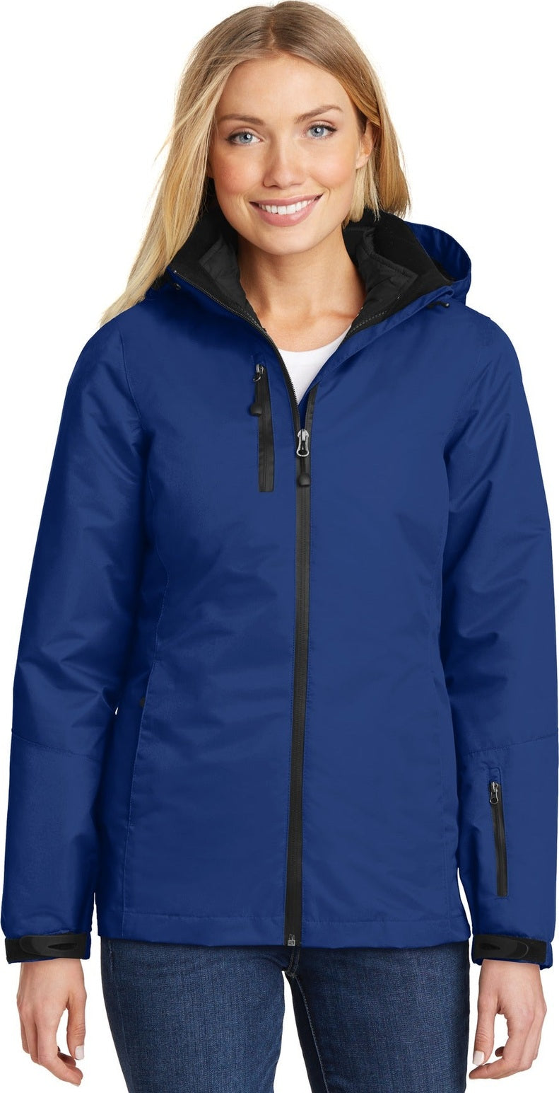 Front View of Nt Sky Blue/Bk Port Authority Women's Vortex Waterproof 3-in-1 Jacket. L332