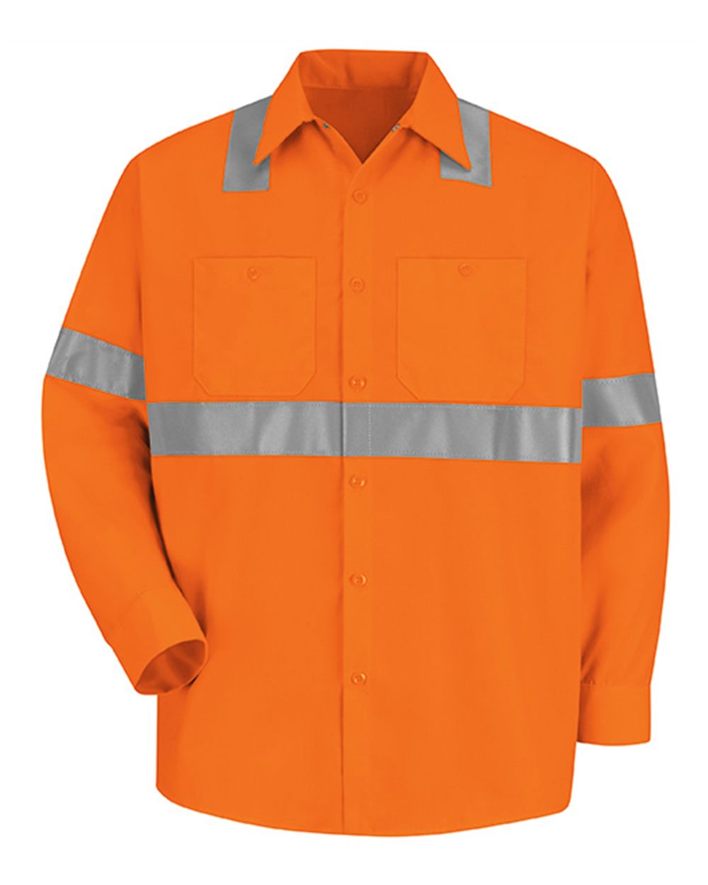 Front View of O2-Fluorescent Orange High Visibility Safety Long Sleeve Work Shirt - SS14HV
