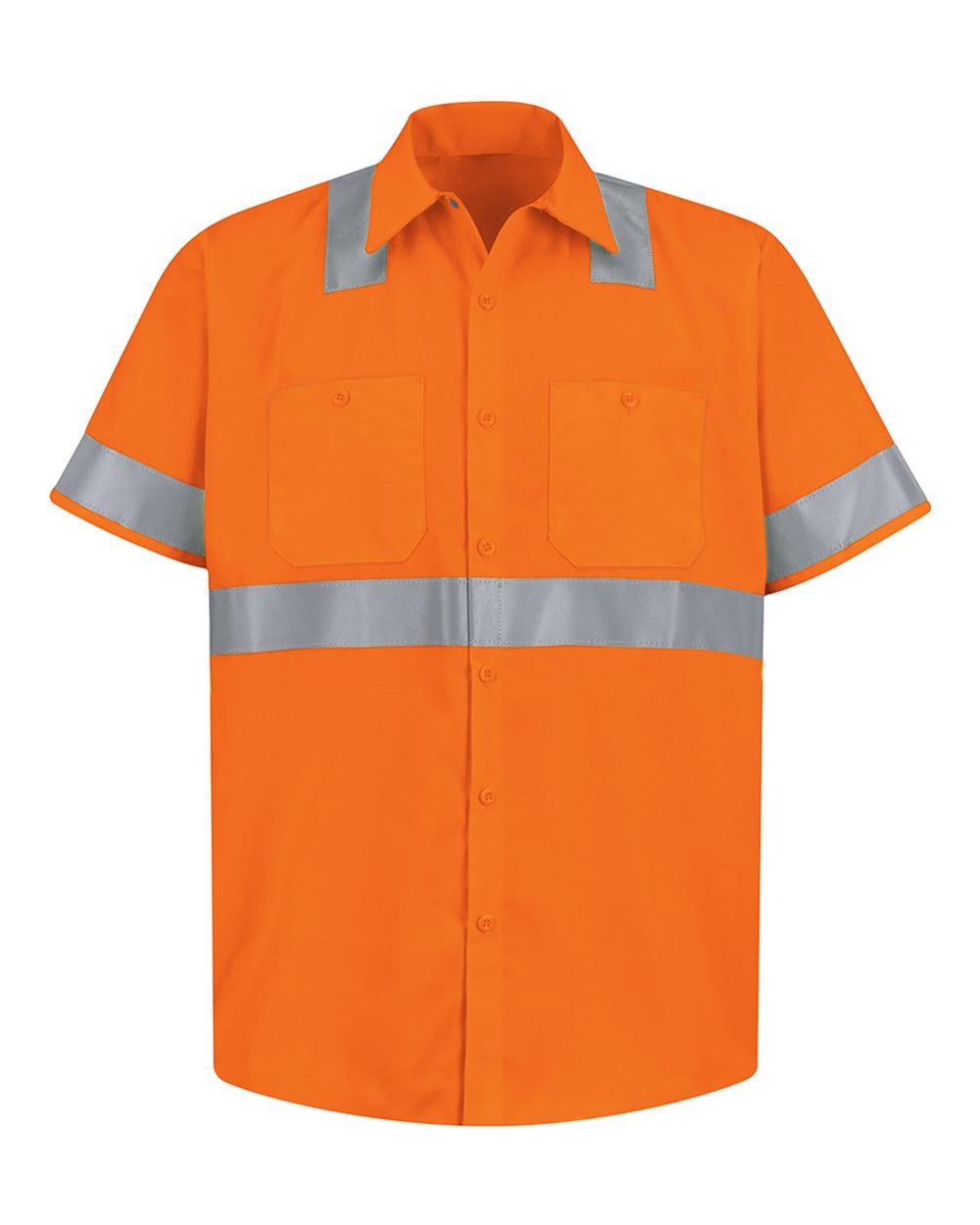 Front View of O2-Fluorescent Orange High Visibility Safety Short Sleeve Work Shirt - SS24HV