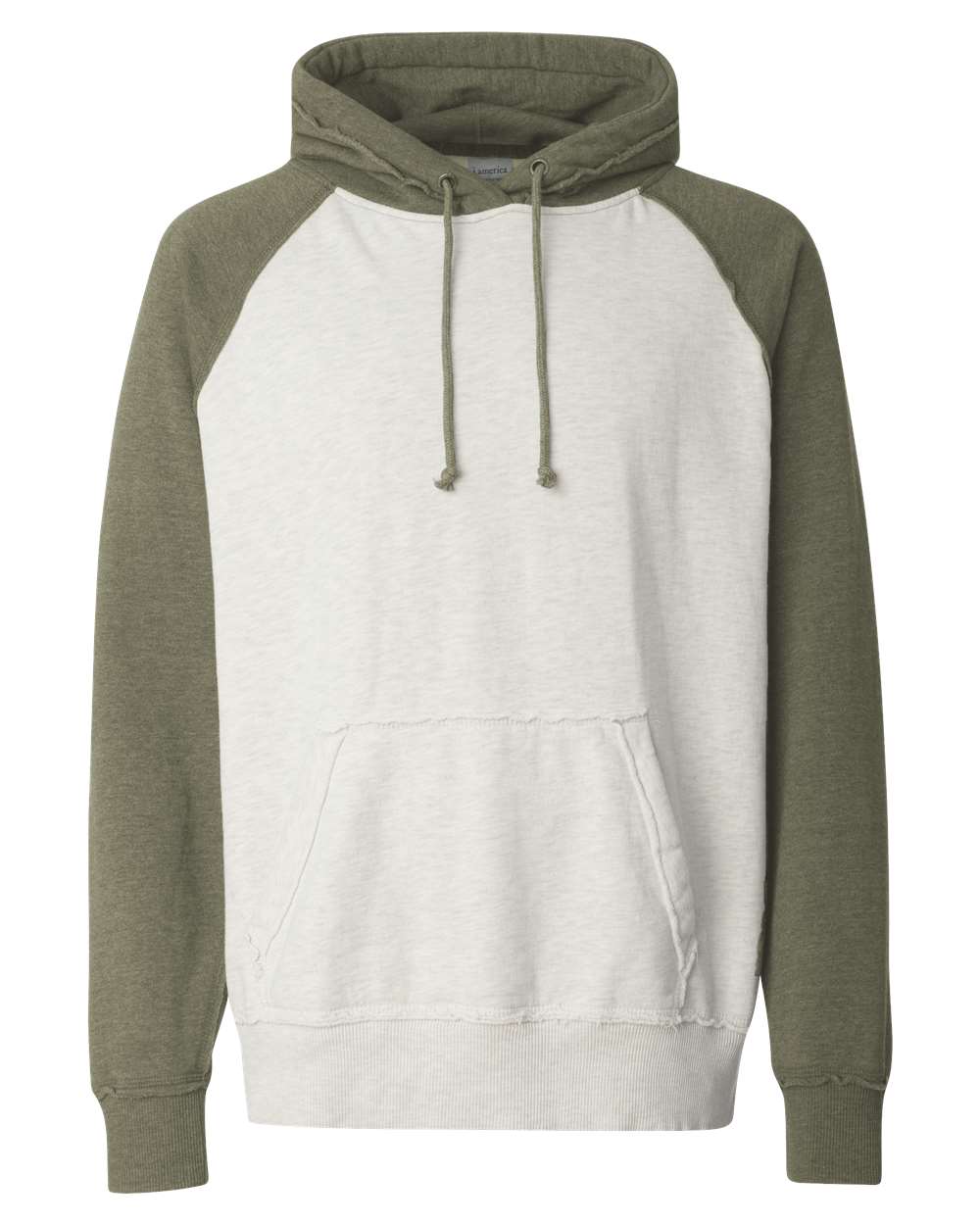 Front View of Oatmeal Heather/ Army Heather Vintage Heather Hooded Sweatshirt - 8885