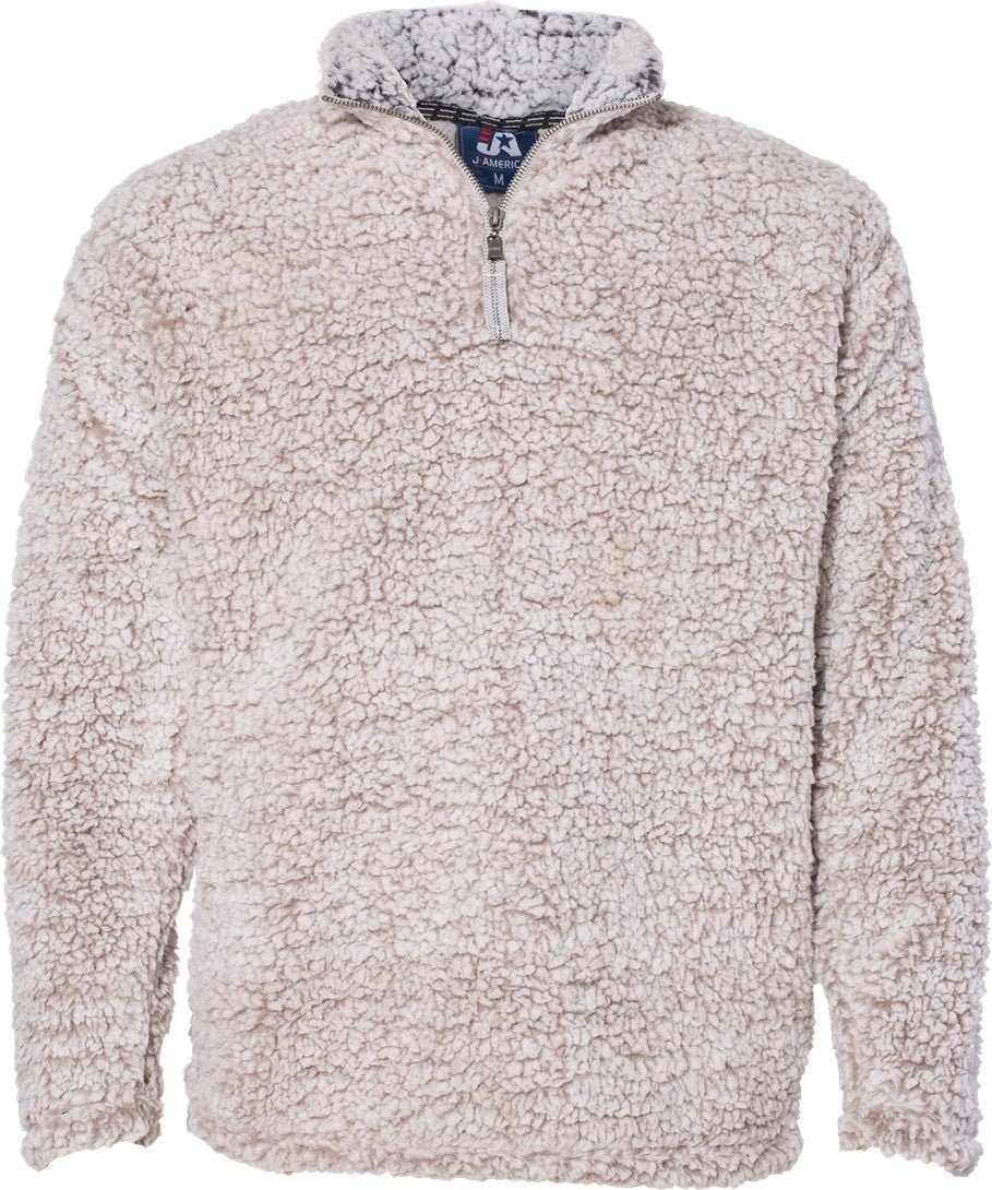 Front View of Oatmeal Heather Sherpa Quarter-Zip Pullover - 8454