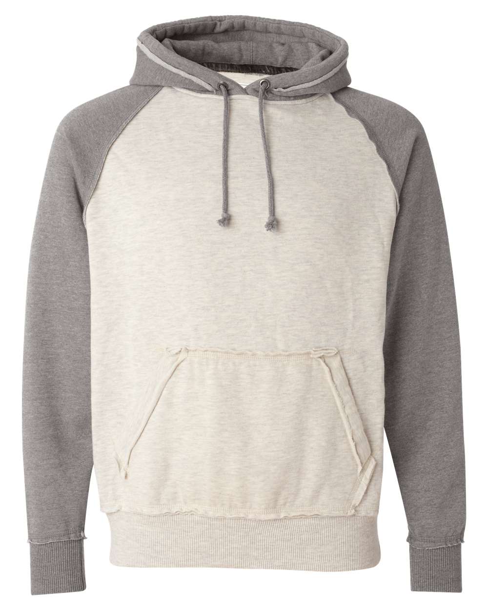 Front View of Oatmeal Heather/ Smoke Heather Vintage Heather Hooded Sweatshirt - 8885