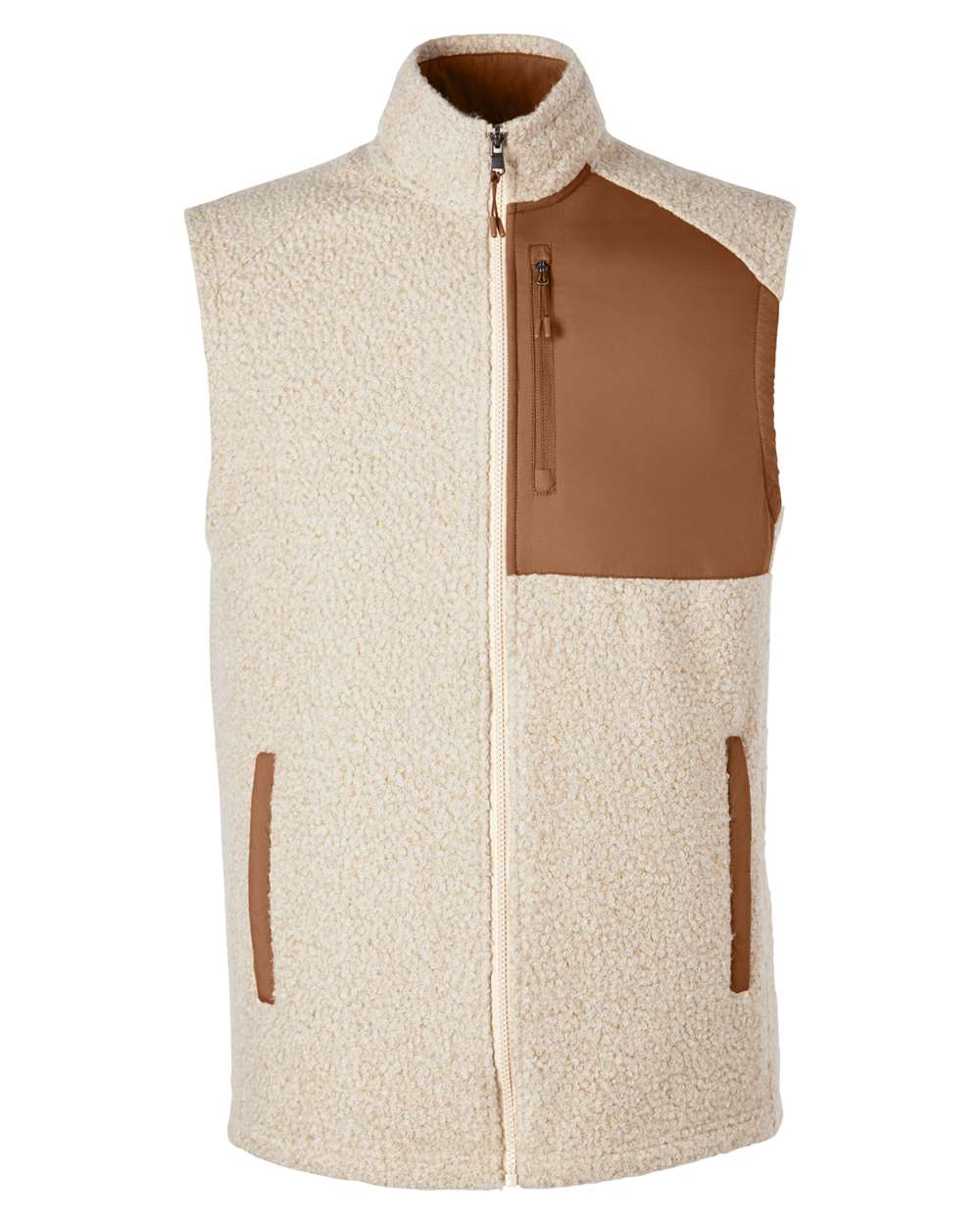Front View of Oatmeal Heather/ Teak Men&#39;s Aura Sweater Fleece Vest - NE714