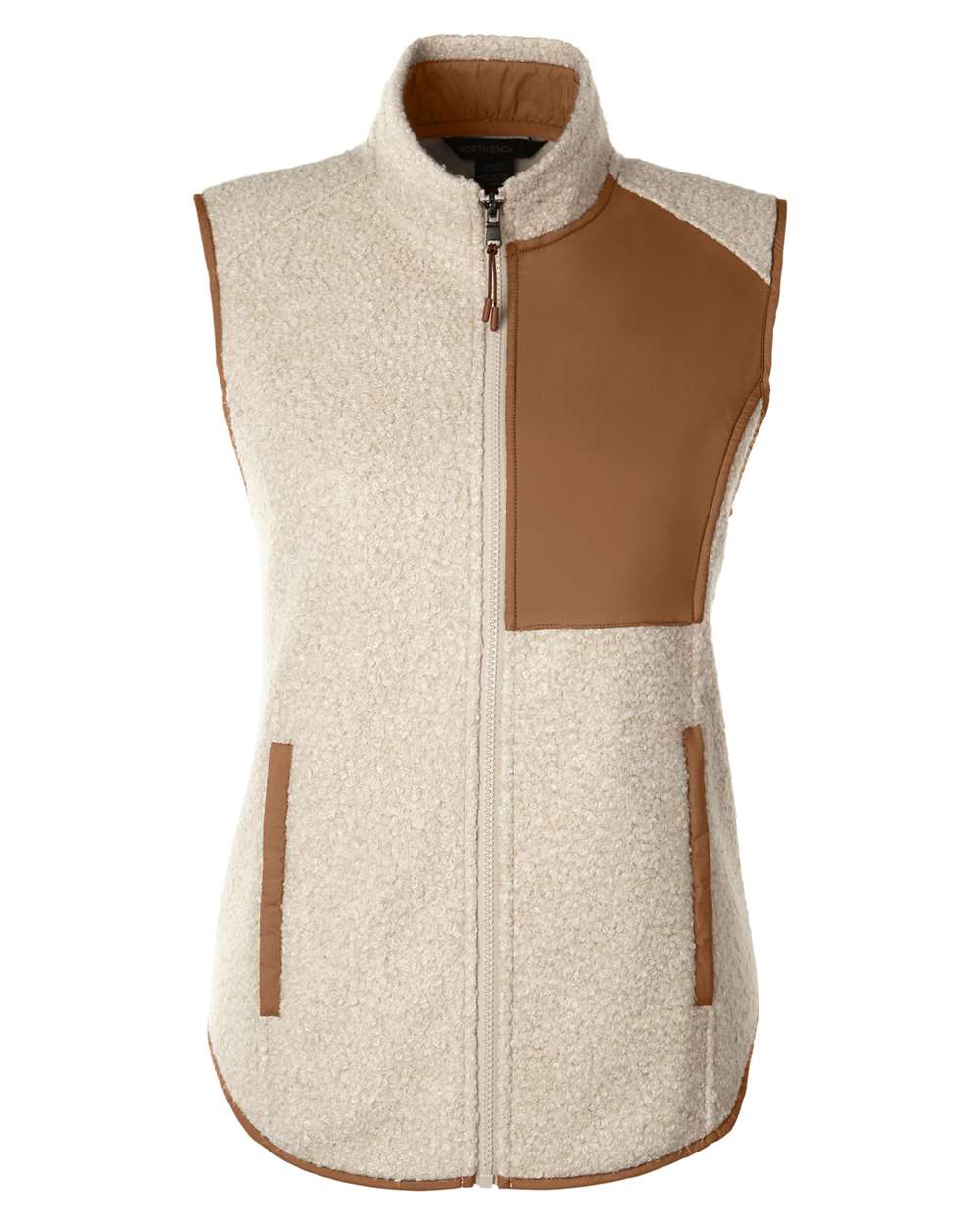Front View of Oatmeal Heather/ Teak Women&#39;s Aura Sweater Fleece Vest - NE714W