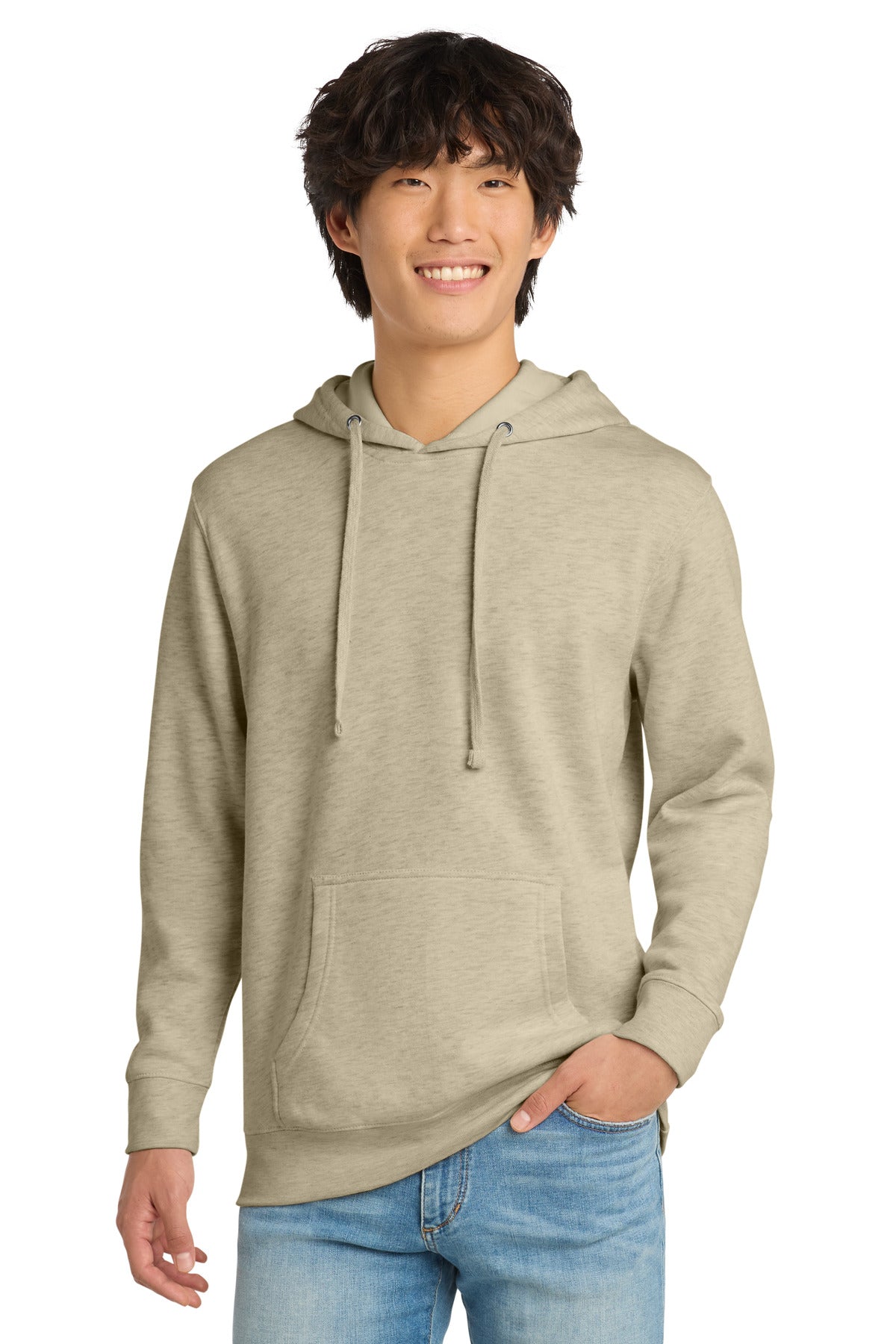 Front View of Oatmeal Hthr District V.I.T. Fleece Hoodie DT6100