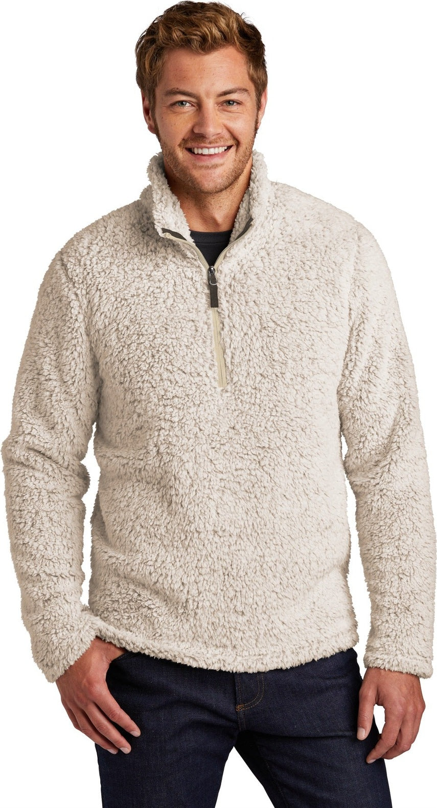 Front View of Oatmeal Hthr Port Authority Cozy 1/4-Zip Fleece F130