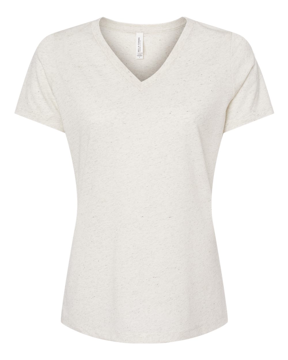 Front View of Oatmeal Triblend Women's Relaxed Triblend Short Sleeve V-Neck Tee - 6415