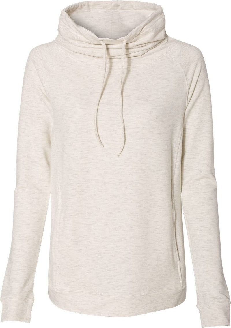 Front View of Oatmeal Women’s HeatLast™ Fleece Faux Cashmere Funnel Neck Sweatshirt - W18706