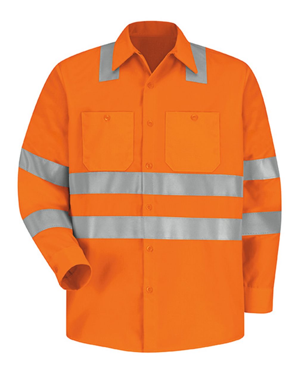 Front View of OF-Fluorescent Orange High Visibility Safety Long Sleeve Work Shirt - SS14HV