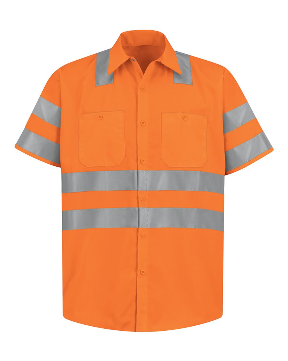 Front View of OF-Fluorescent Orange High Visibility Safety Short Sleeve Work Shirt - Tall Sizes - SS24HVT