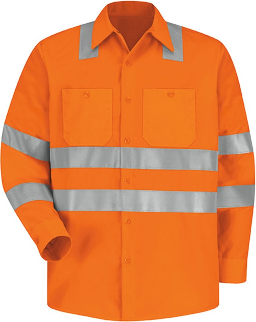Front View of OF-Fluorescent Orange High Visibility Work Shirt Tall Sizes - SS14HVT