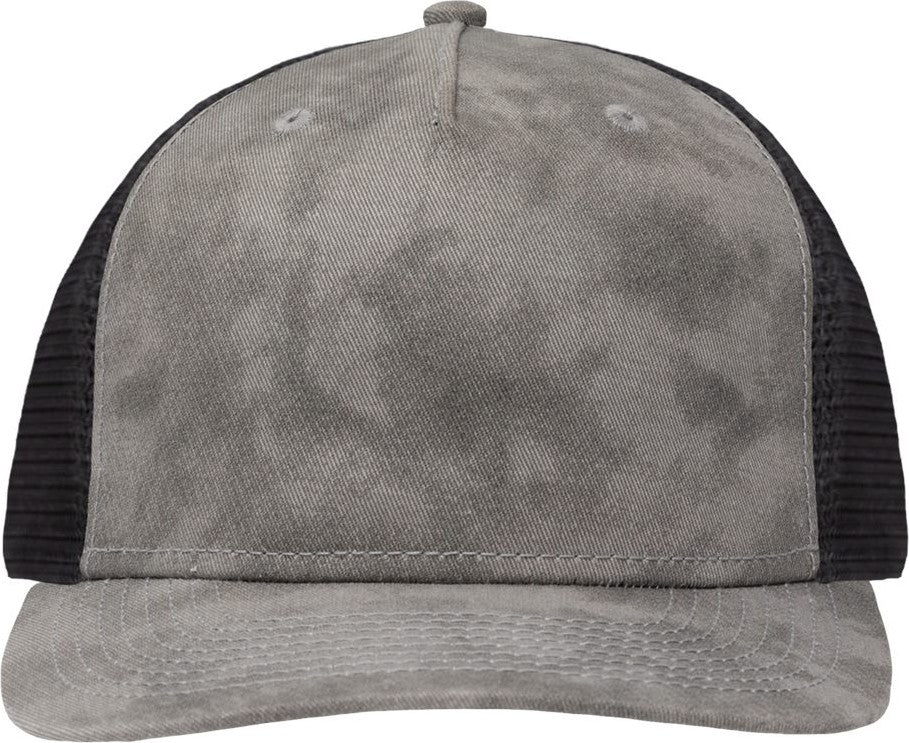 Front View of Old Wash Grey/ Black Modern Five-Panel Trucker Fit Cap - SP1550