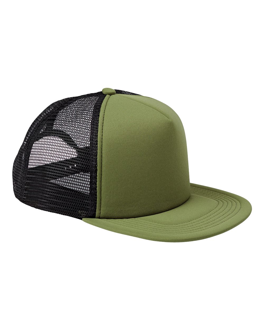 Front View of Olive/ Black Foam Front Trucker Cap - BX030 plain