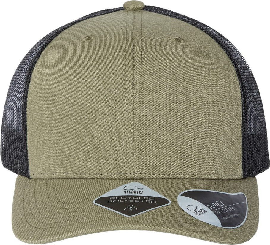 Front View of Olive/ Black Sustainable Trucker Cap - BRYCE