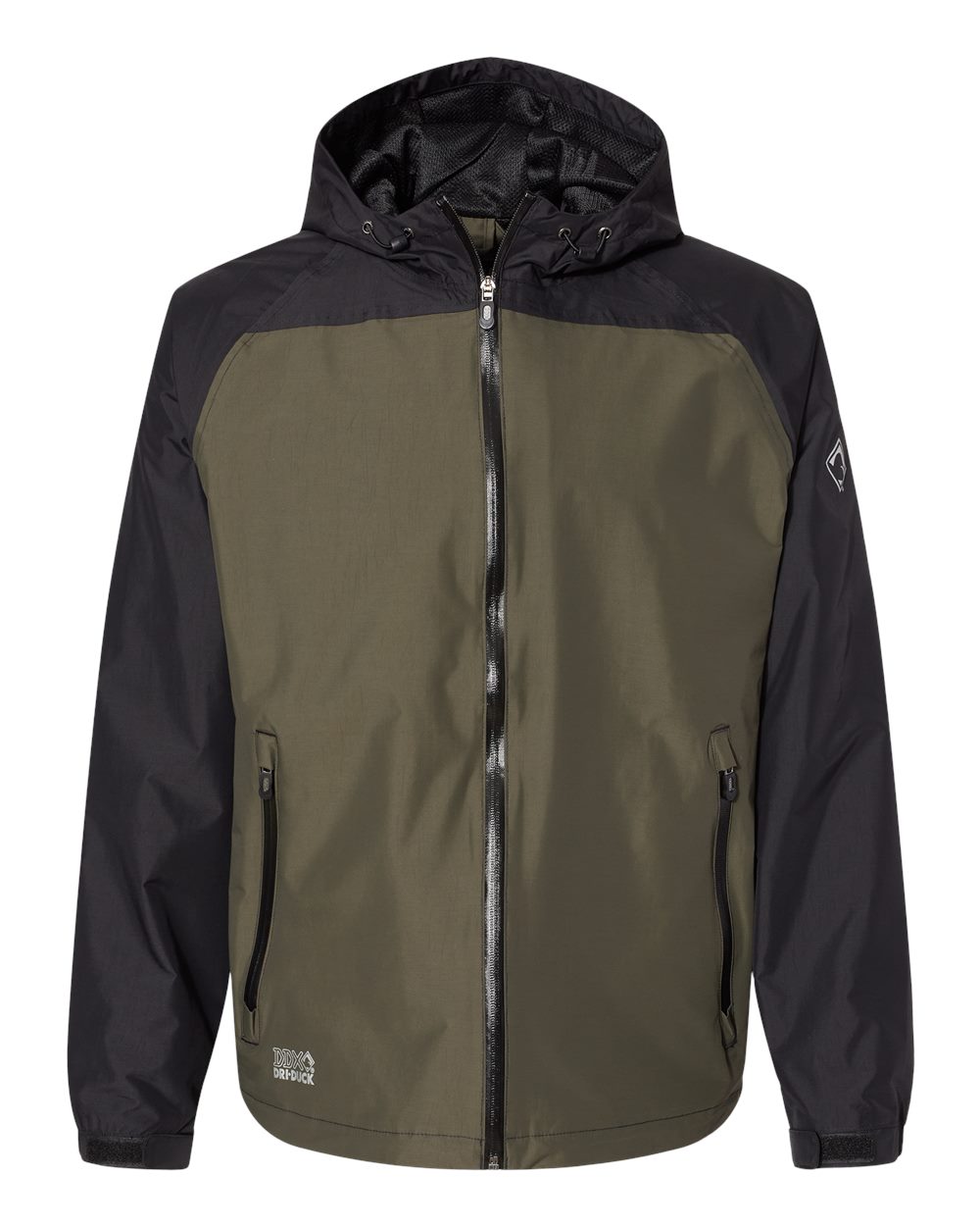 Front View of Olive/ Black Torrent Waterproof Hooded Jacket - 5335