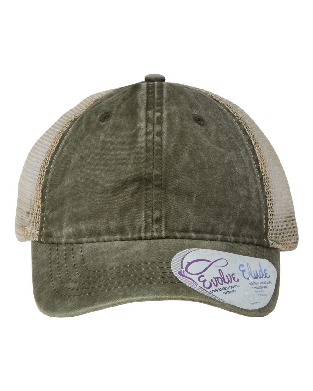 Olive/ Camo Women's Washed Mesh-Back Cap - TESS