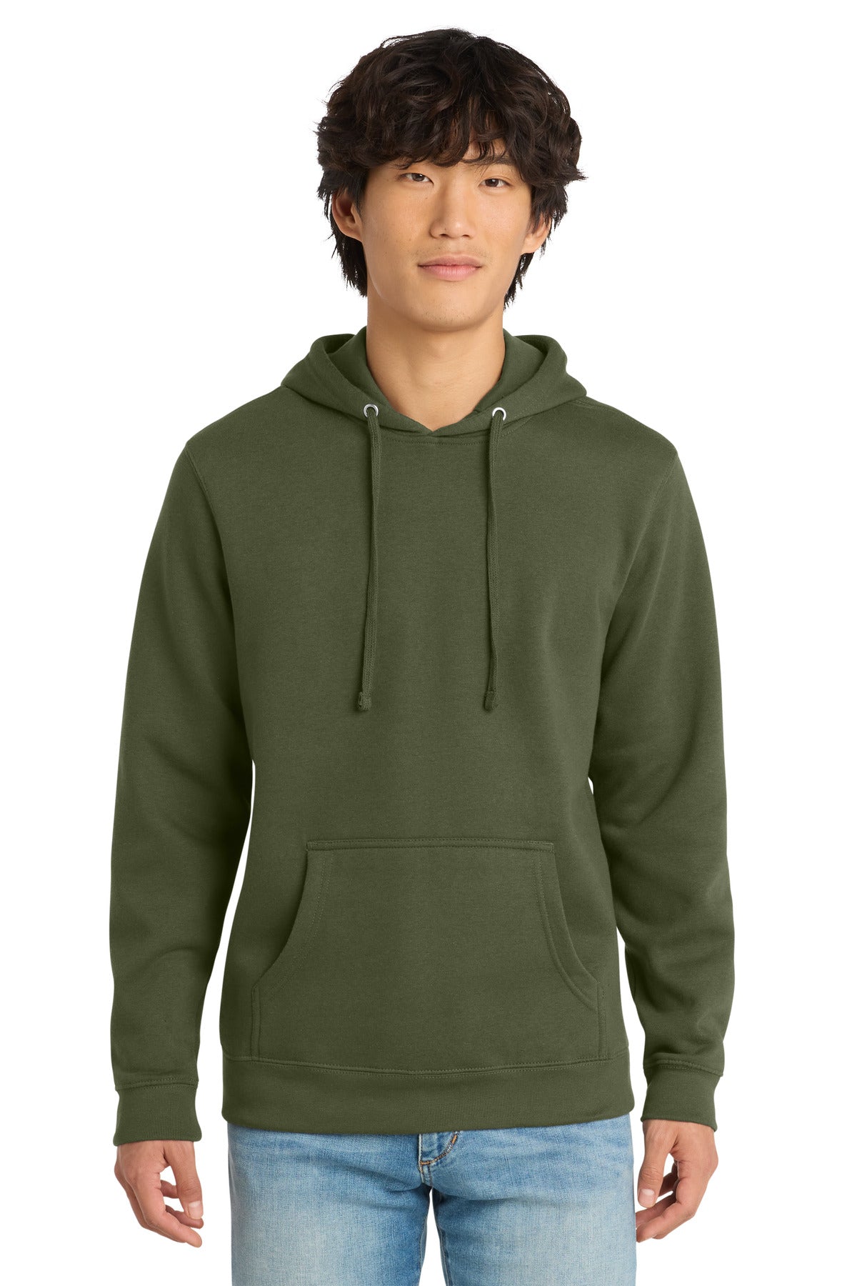 Front View of Olive District V.I.T. Fleece Hoodie DT6100