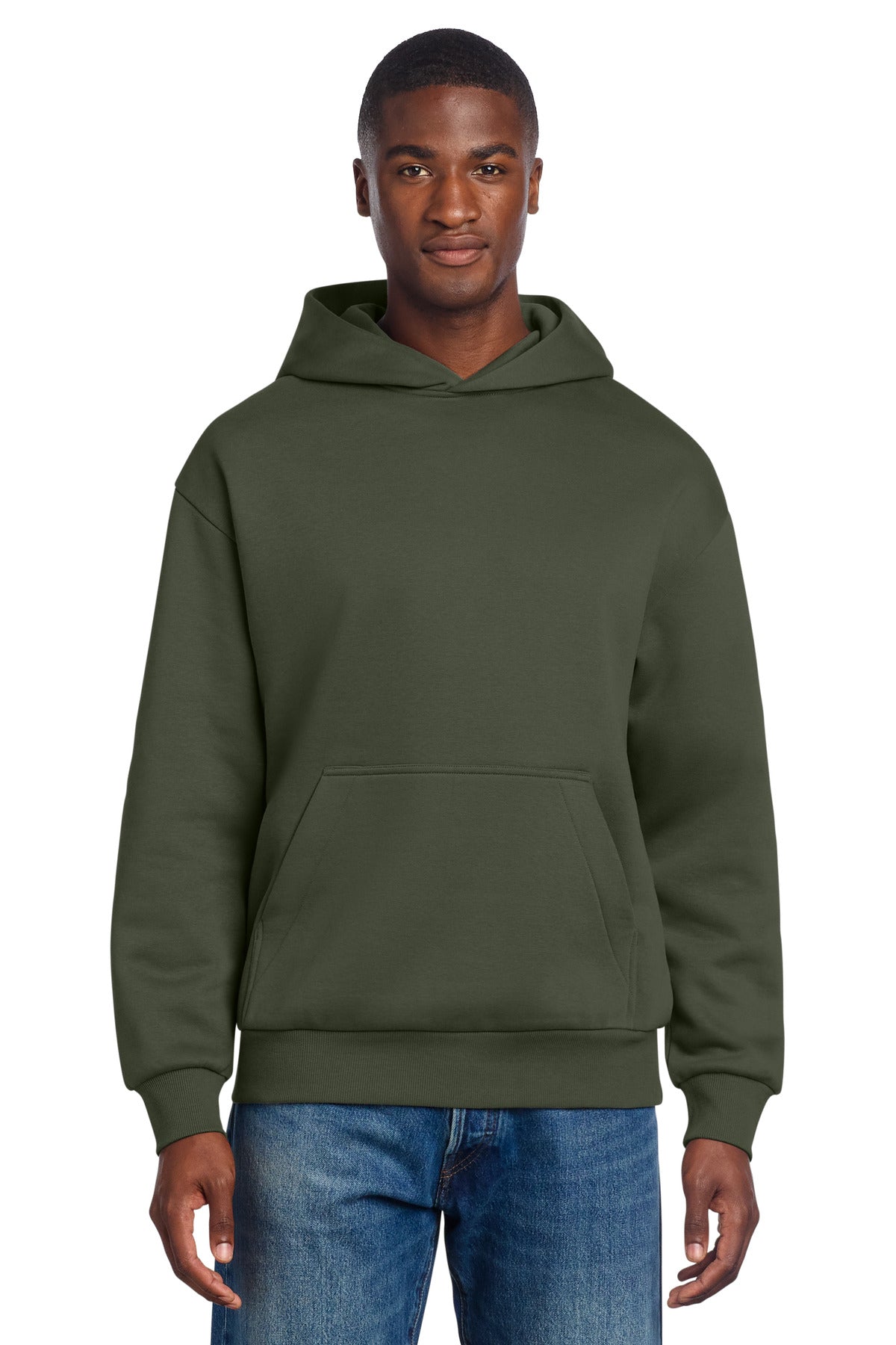 Front View of Olive District V.I.T. Heavyweight Fleece Hoodie DT6150