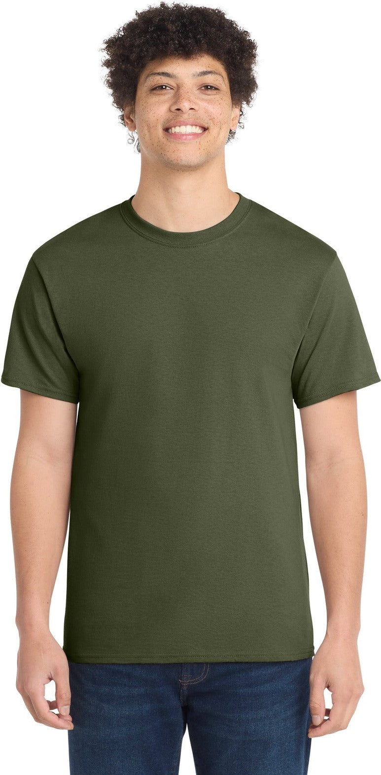 Front View of Olive Drab Grn Port & Co Core Cotton Tee. PC54