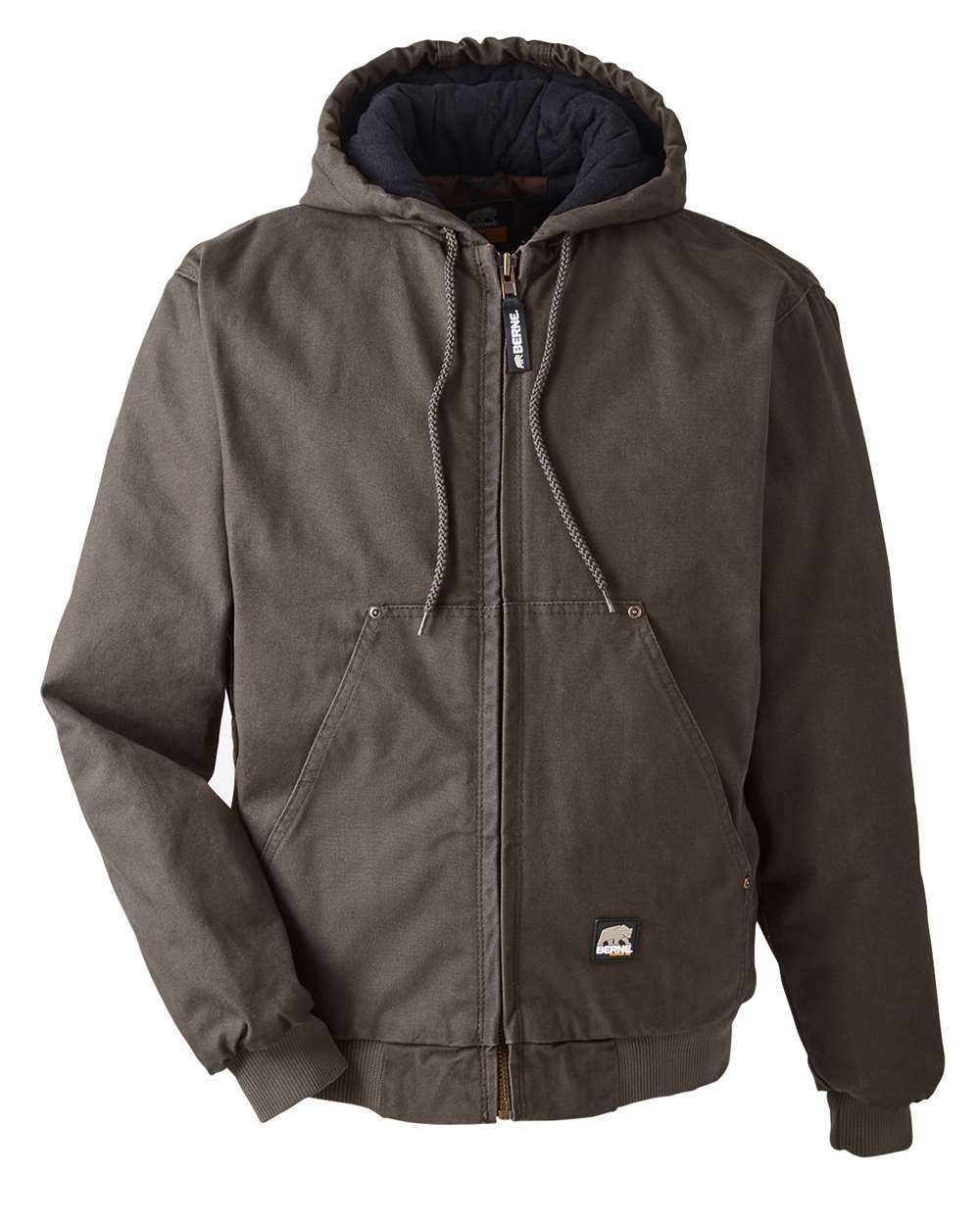 Front View of Olive Duck Heartland Washed Cotton Duck Hooded Jacket - HJ375