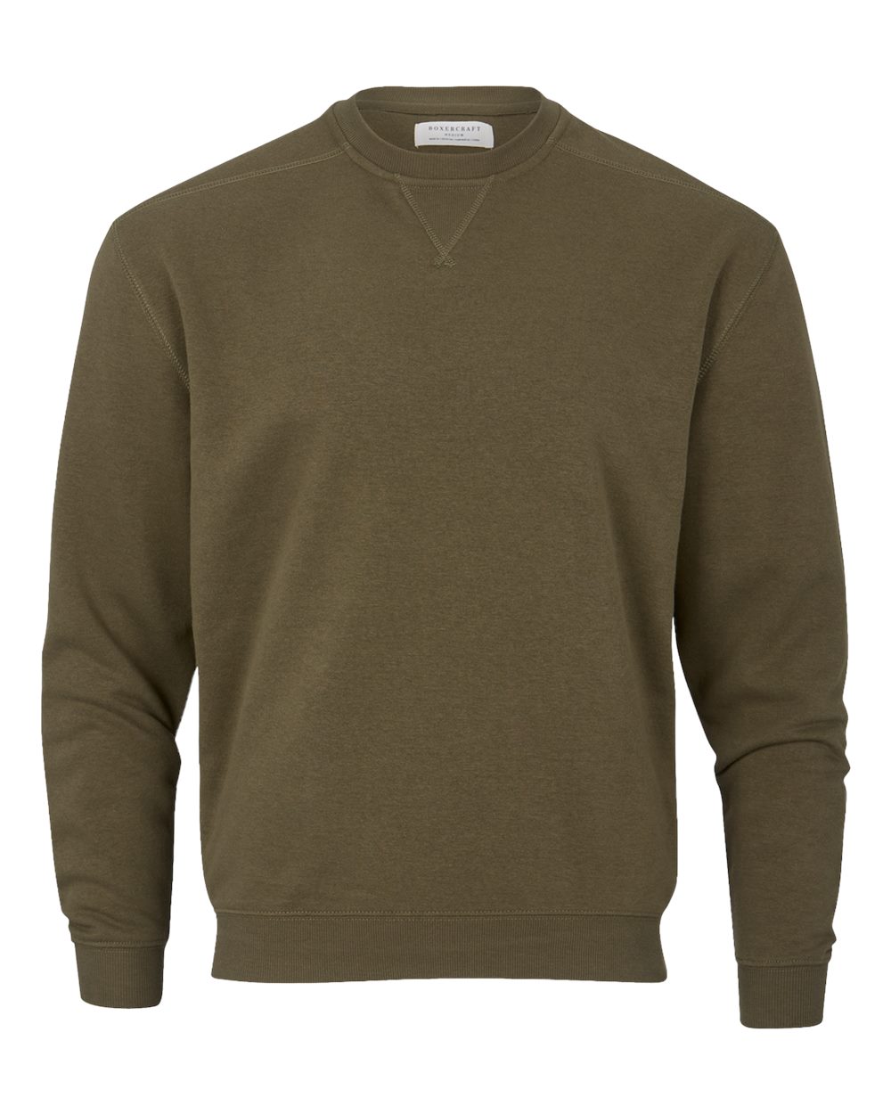 Front View of Olive Fleece Crew Pullover - BM5101