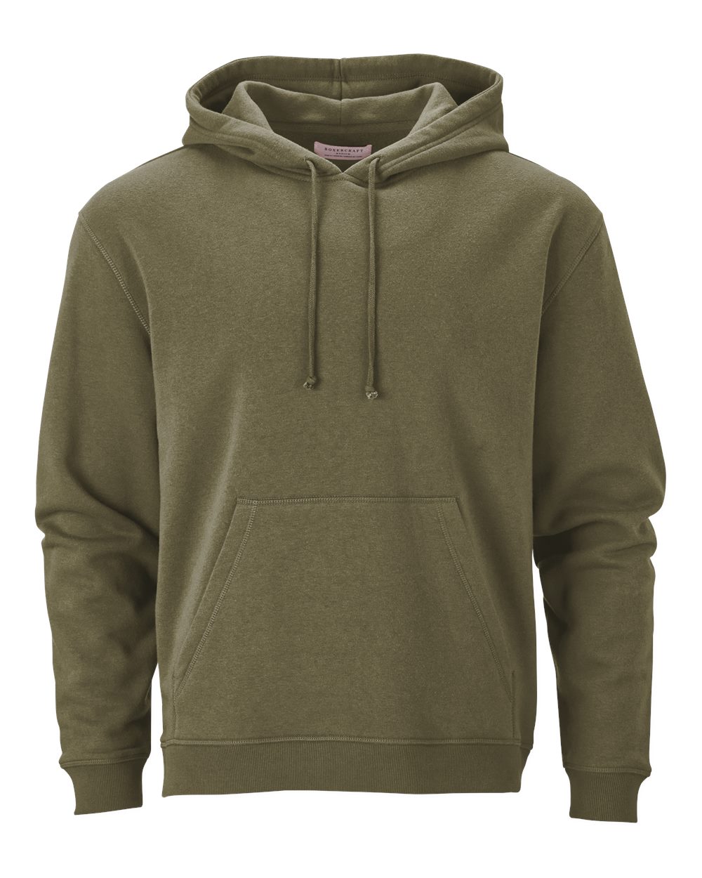 Front View of Olive Fleece Hooded Pullover - BM5302