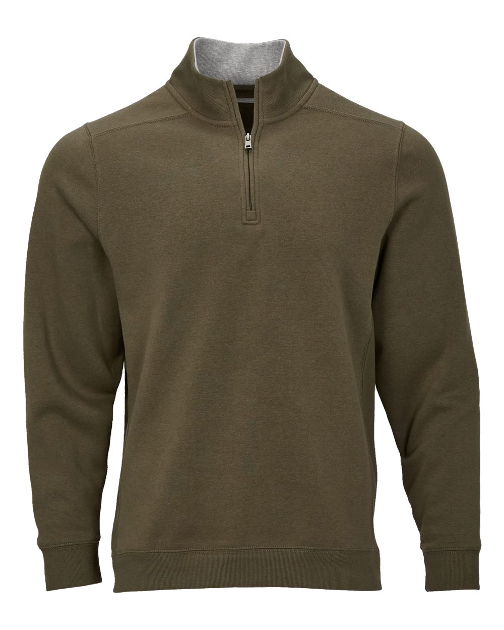 Front View of Olive Fleece Quarter-Zip Pullover - BM5202