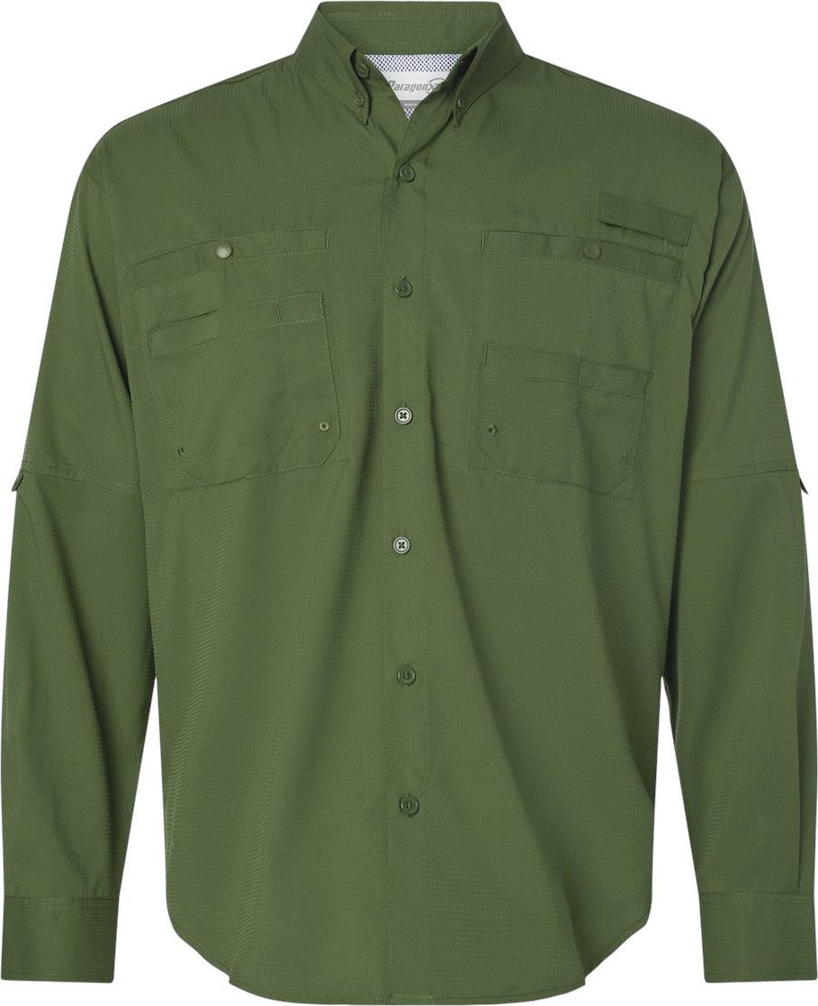 Front View of Olive Green Kitty Hawk Performance Long Sleeve Fishing Shirt - 702