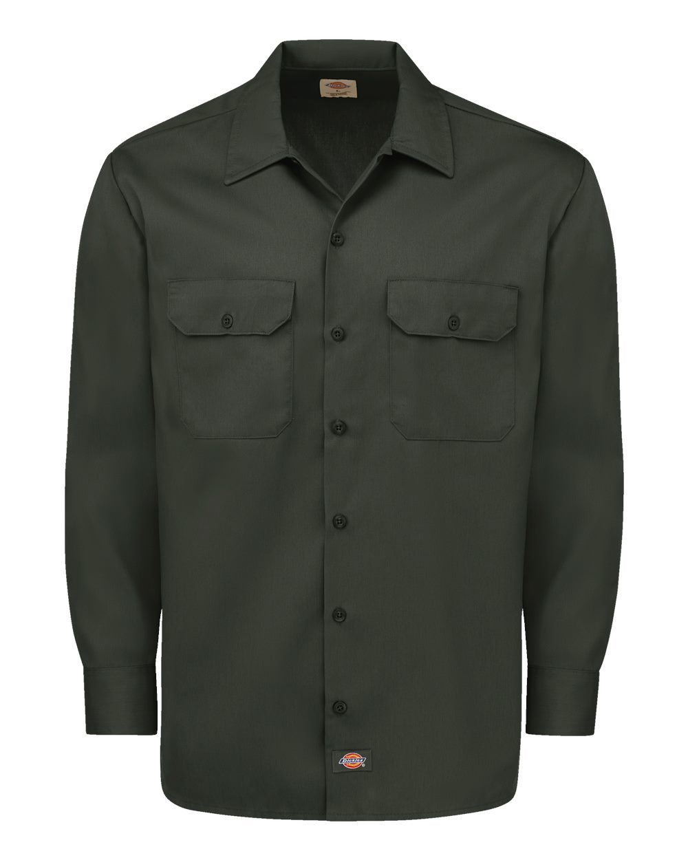 Front View of Olive Green Long Sleeve Work Shirt - Tall Sizes - 5574T