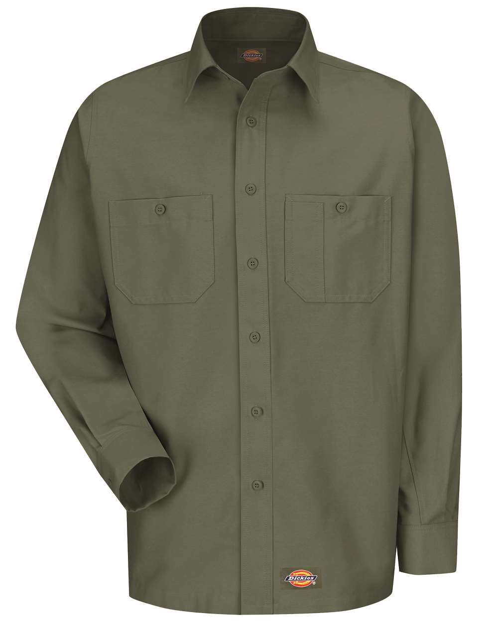 Front View of Olive Green Long Sleeve Work Shirt - WS10