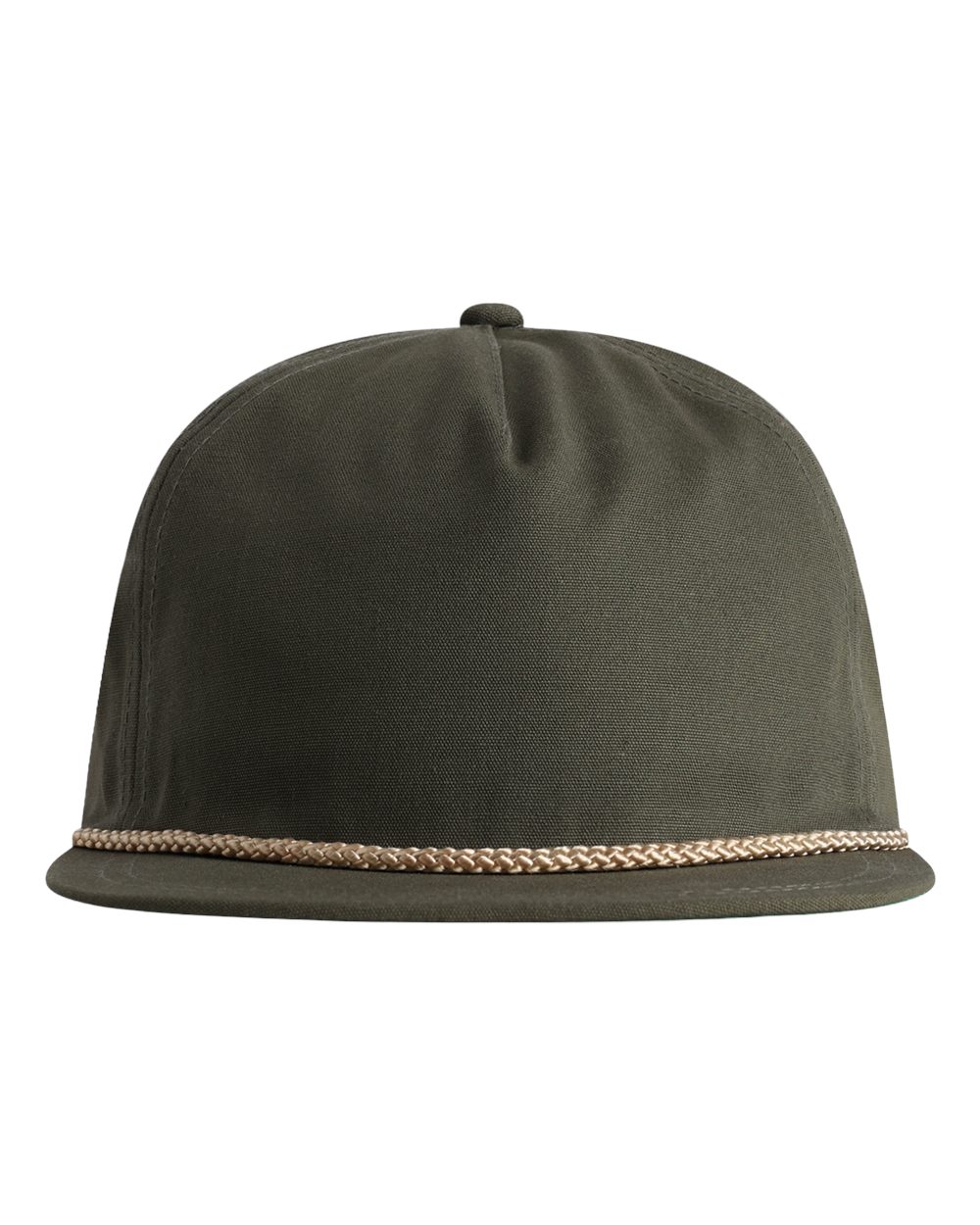 Front View of Olive Green/ Natural The Original Rope Five-Panel Cap - DNA001 plain