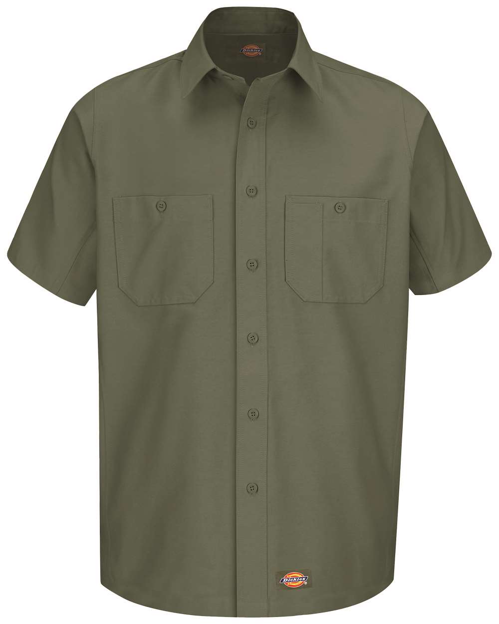 Front View of Olive Green Short Sleeve Work Shirt - WS20