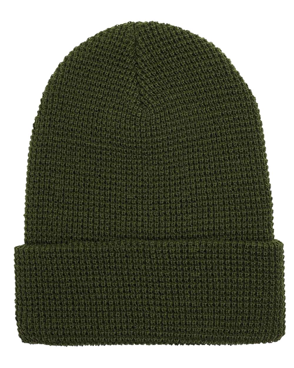 Front View of Olive Green Waffle Cuffed Beanie - 2501KC