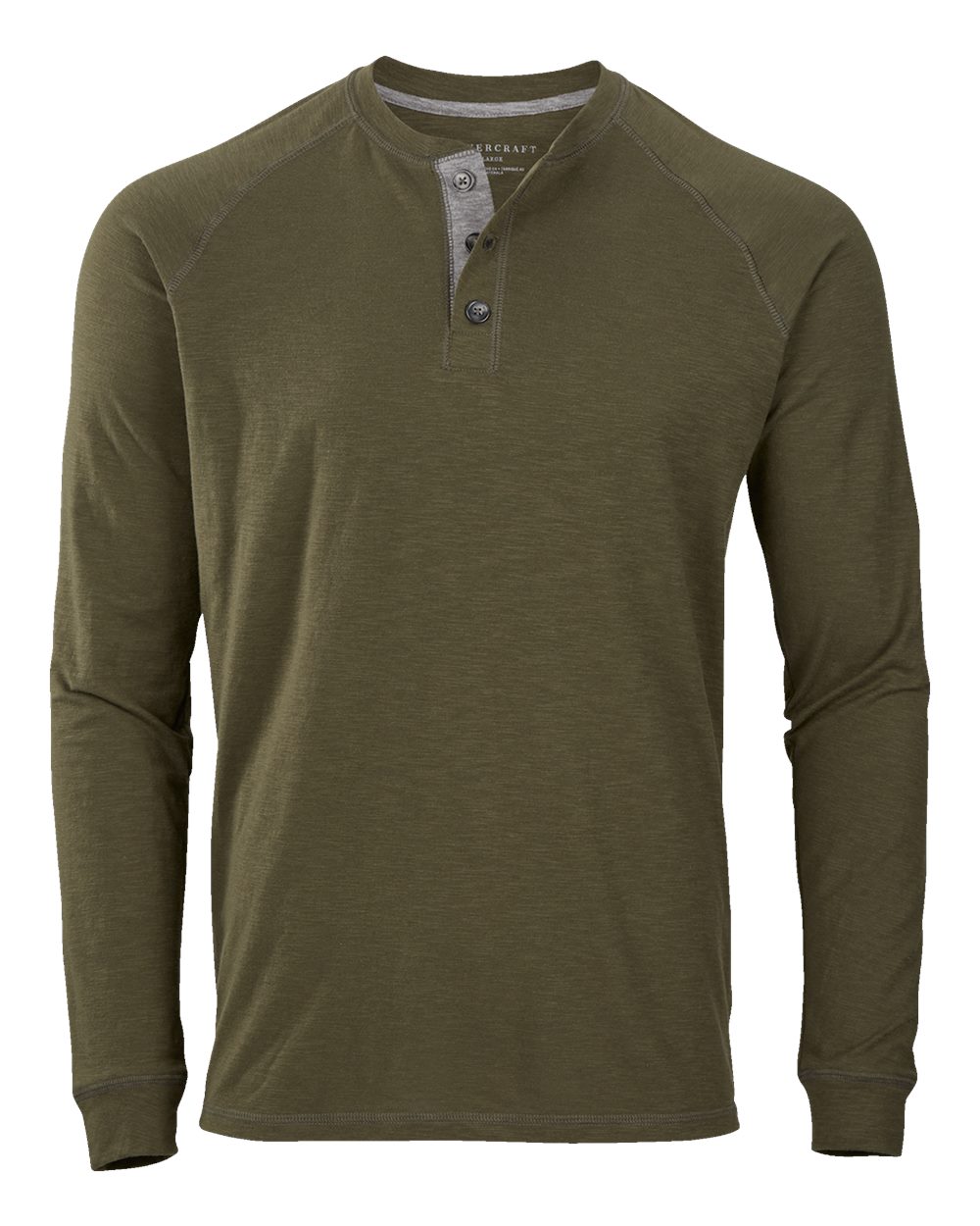 Front View of Olive Henley Long Sleeve T-Shirt - BM3101