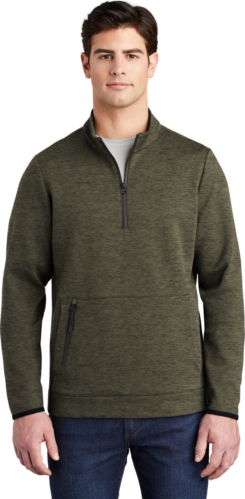 Front View of Olive Hthr Sport-Tek Triumph 1/4-Zip Pullover ST281