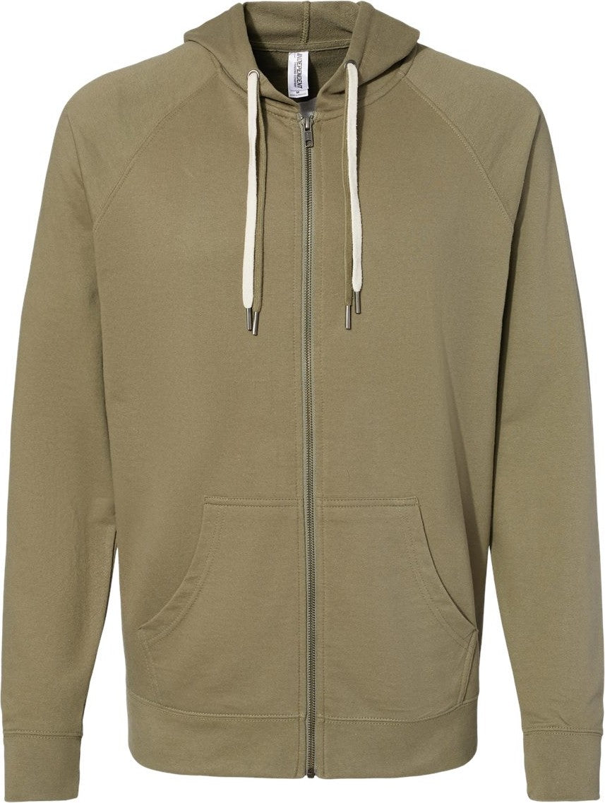 Front View of Olive Icon Lightweight Loopback Terry Full-Zip Hooded Sweatshirt - SS1000Z