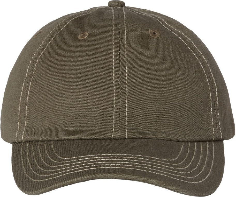 Front View of Olive/ Stone Stitch Bio-Washed Classic Dad Hat - VC300A