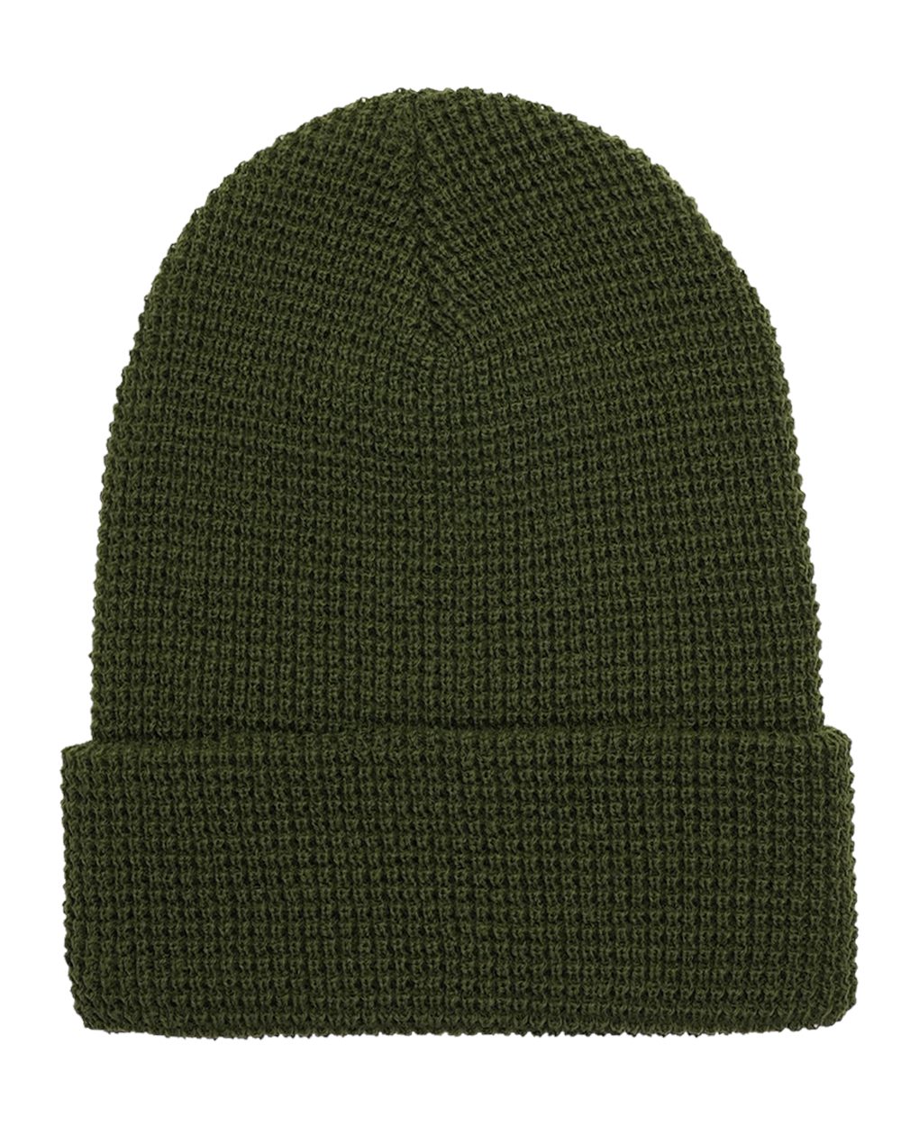 Front View of Olive Waffle Cuffed Knit Beanie - 2501K
