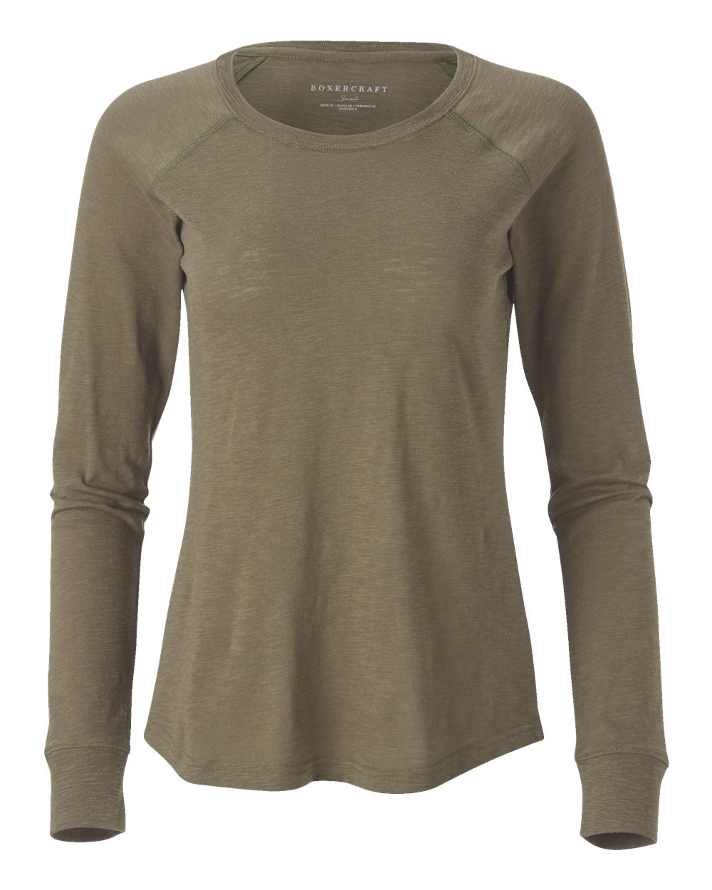 Front View of Olive Women's Solid Preppy Patch Long Sleeve T-Shirt - BW3166