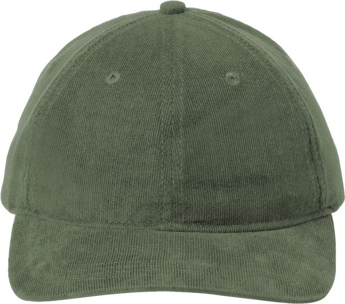 Front View of OliveGreen Port Authority Light Corduroy Dad Cap C973