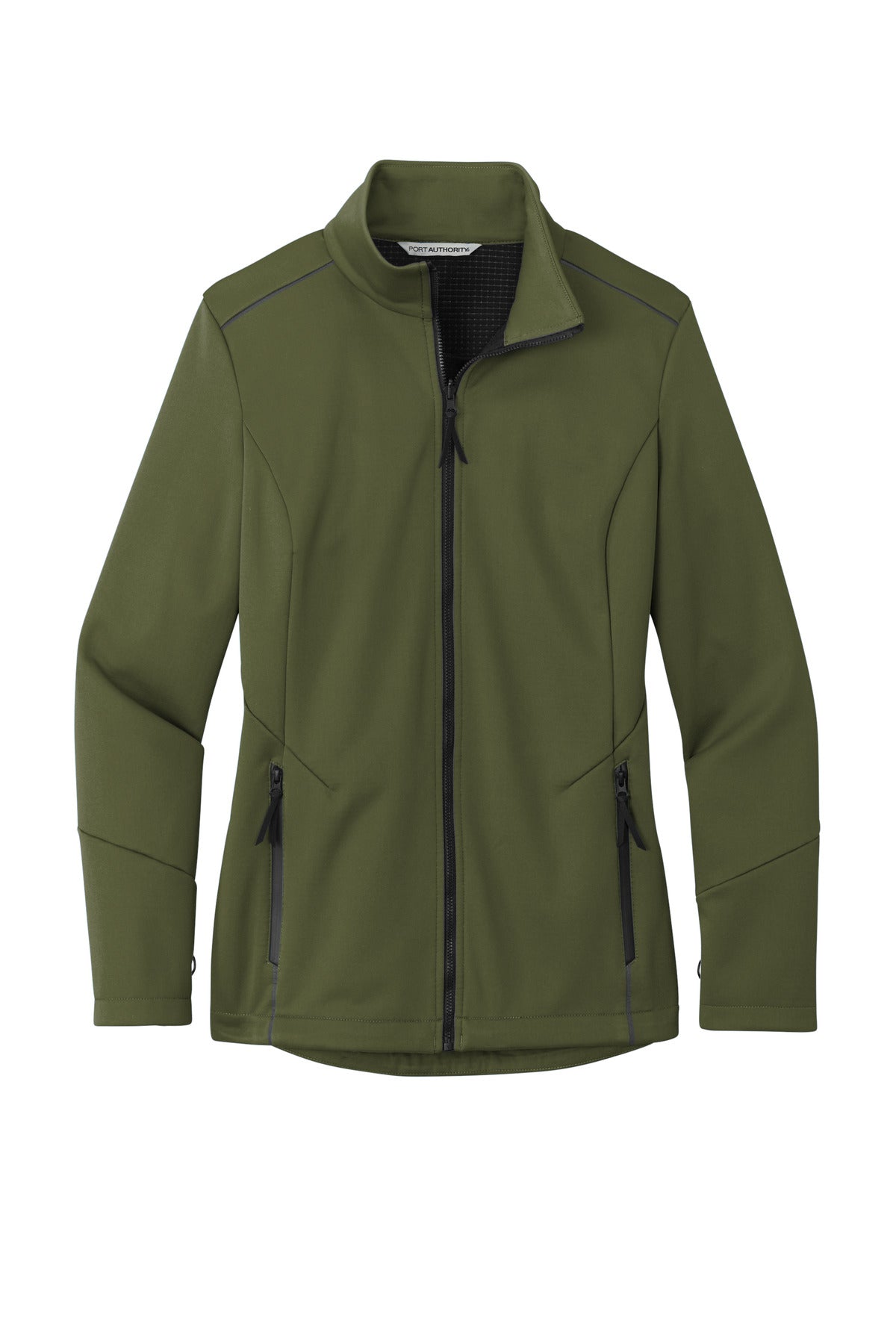 Front View of OliveGreen Port Authority Women's Collective Tech Soft Shell Jacket L921