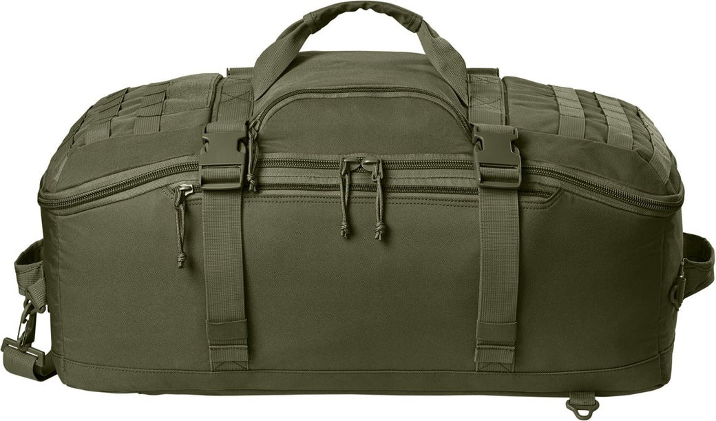 Front View of OlvDrabGn CornerStone Tactical Barrel Duffel CSB817