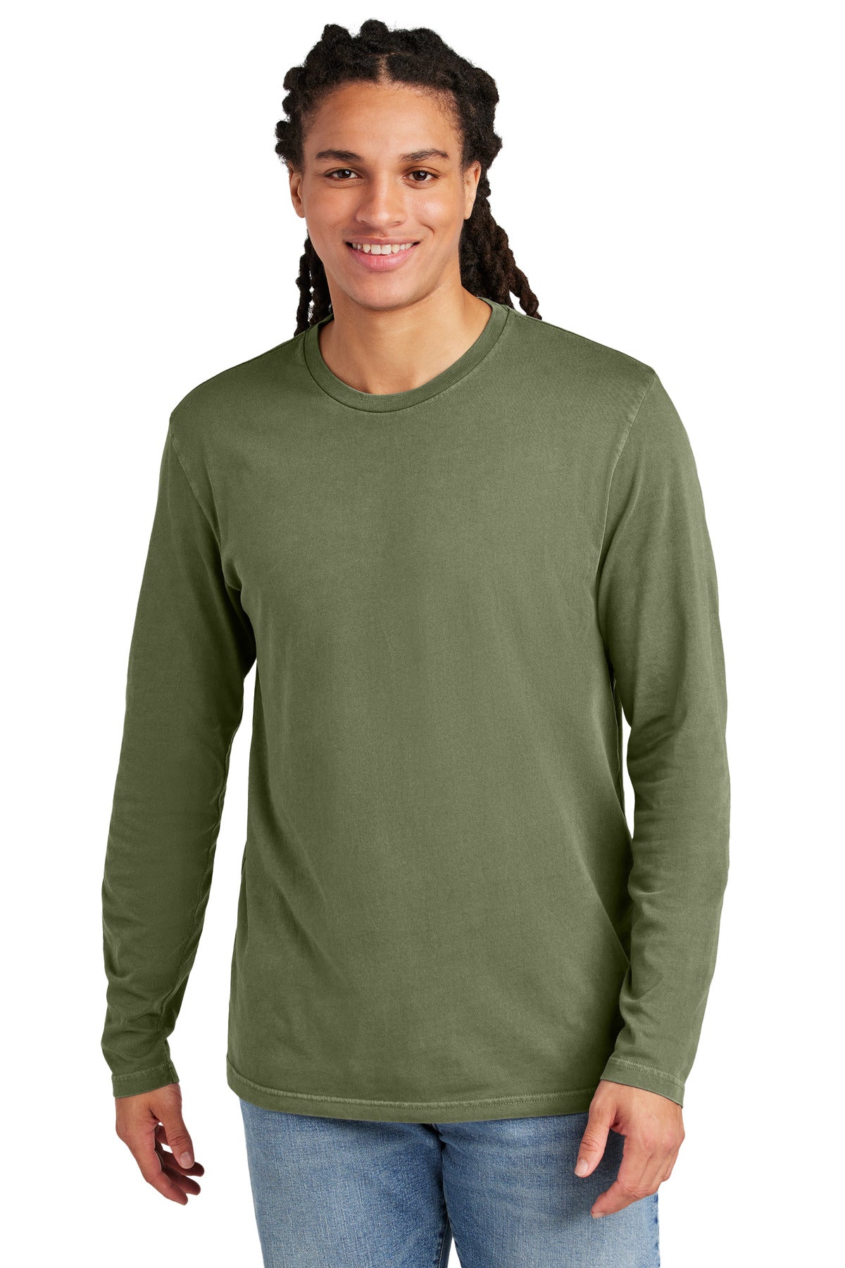 Front View of OlvDrabGn District Wash Long Sleeve Tee DT2103