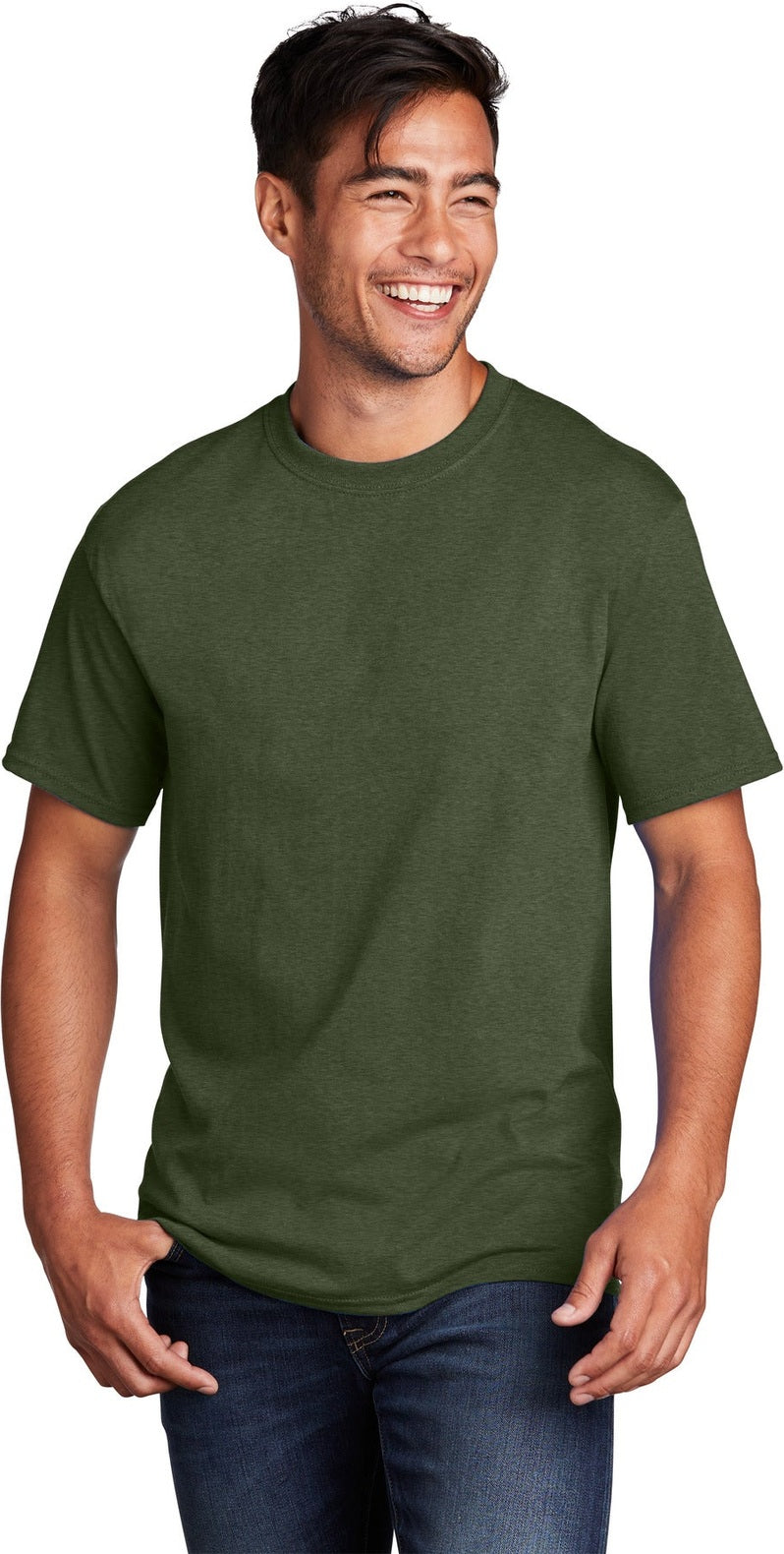 Front View of OlvDrabGnH Port & Co Core Cotton Tee. PC54