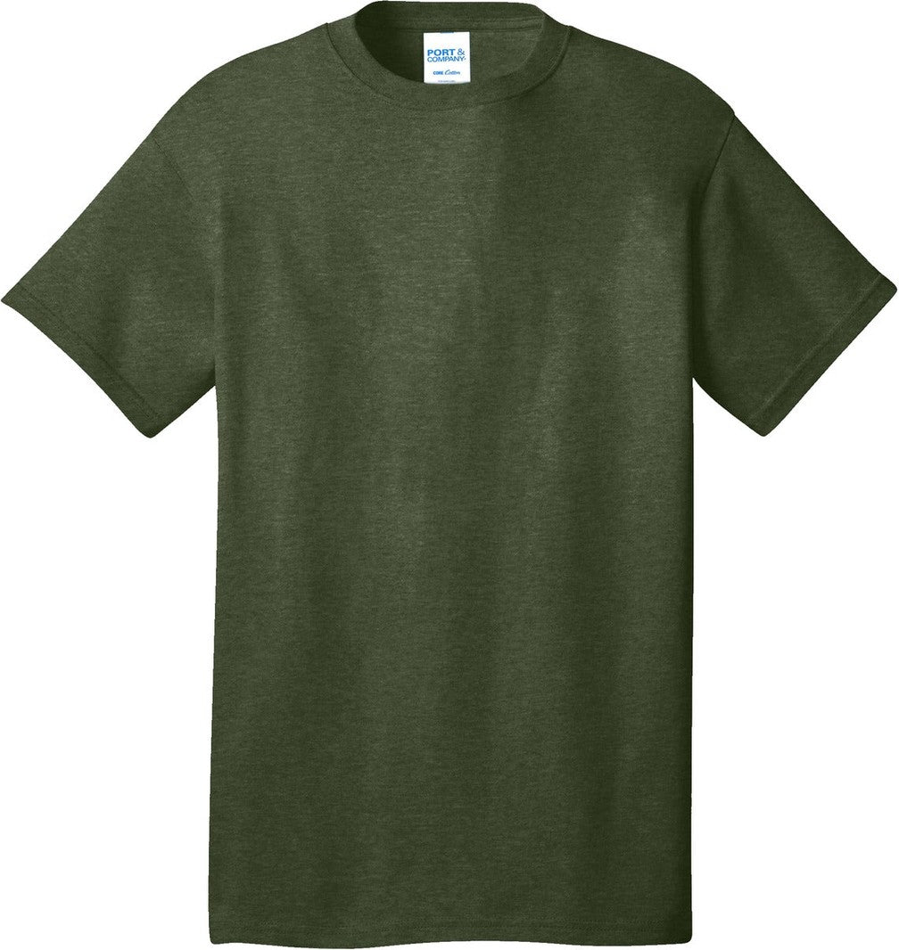 Front View of OlvDrabGnH Port & Co Core Cotton Tee. PC54