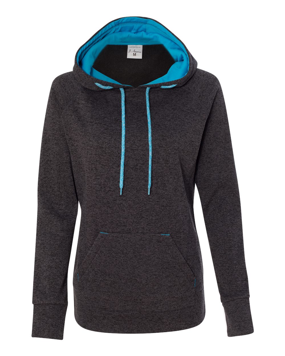 Front View of Onyx Fleck/ Electric Blue Women’s Cosmic Fleece Hooded Sweatshirt - 8616